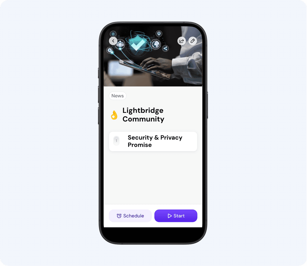 A real Lightbridge Life screen explaining privacy and support choices