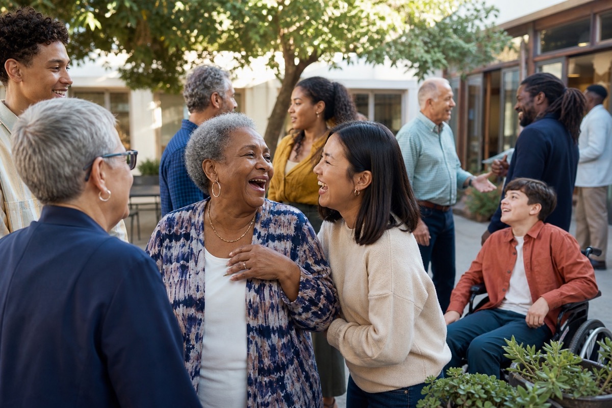 An intergenerational community gathering filled with conversation and connection